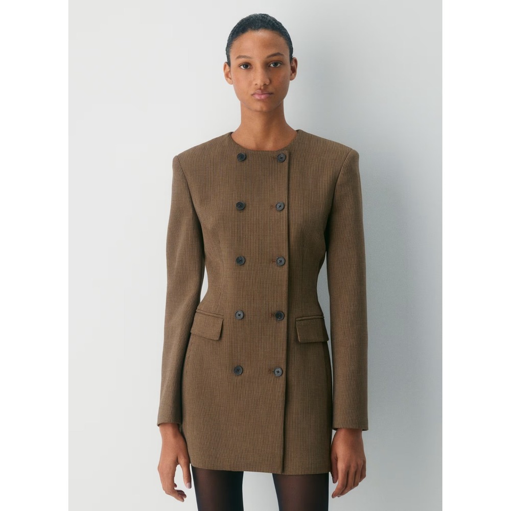 Babaton Aritzia NWT Skyrise Double Breasted Blazer Dress in Brown Kyle Check 4 - Picture 4 of 9